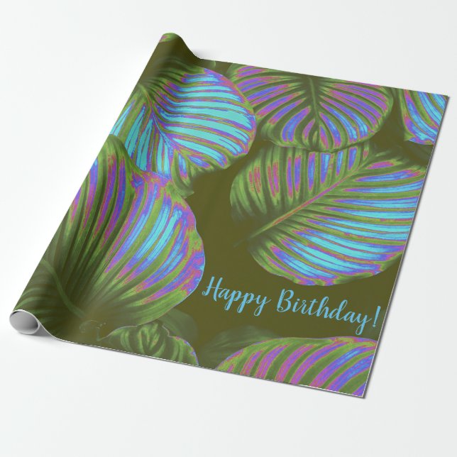 Rainbow Tropical Leaves Wrapping Paper (Unrolled)