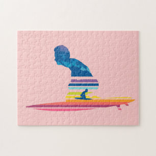 Rainbow tropical waves surfing man jigsaw puzzle