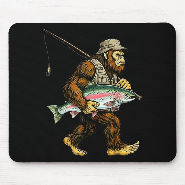 Rainbow Trout Bigfoot Fisherman River Fishing Sasq Mouse Pad (Front)
