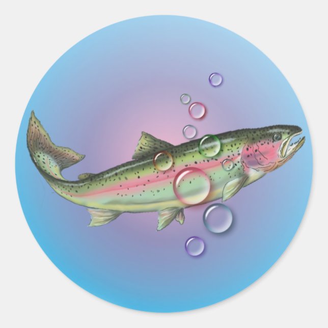 RAINBOW TROUT BUBBLE by SHARON SHARPE Classic Round Sticker (Front)