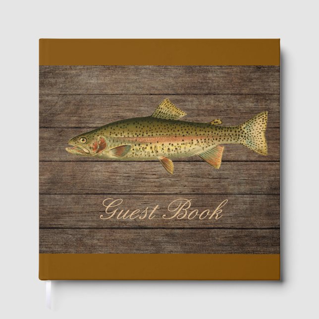 Rainbow Trout Dark Wood Guest Book (Front)