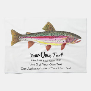 Rainbow Trout Fish Fly Fishing Angling Guide Lodge Tea Towel