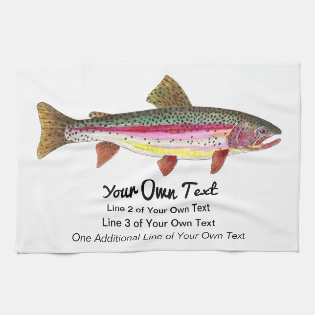 Rainbow Trout Fish Fly Fishing Angling Guide Lodge Tea Towel (Horizontal)