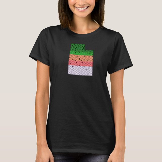 Rainbow Trout Fish Utah State Map Fly Fishing T-Shirt (Front)