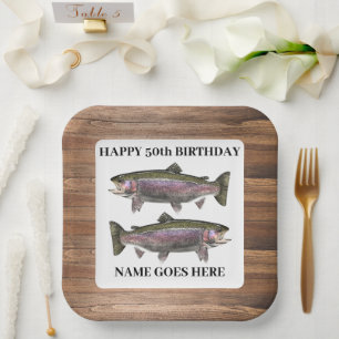 Rainbow Trout Fishing Outdoors Birthday Paper Plate