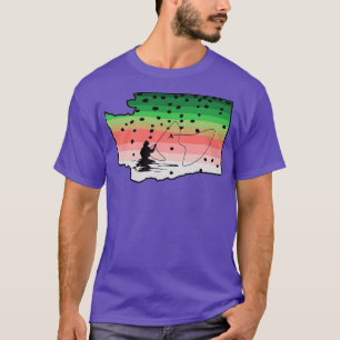 Rainbow Trout Fly Fish Washington State Map Fly Fi T-Shirt