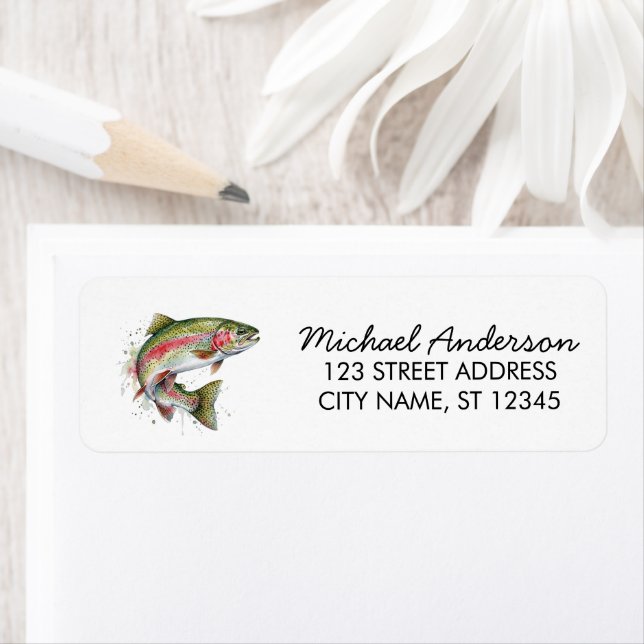 Rainbow Trout - Fly Fisherm Return Address Label   (Insitu)