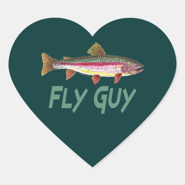 Rainbow Trout Fly FIshing Heart Sticker (Front)