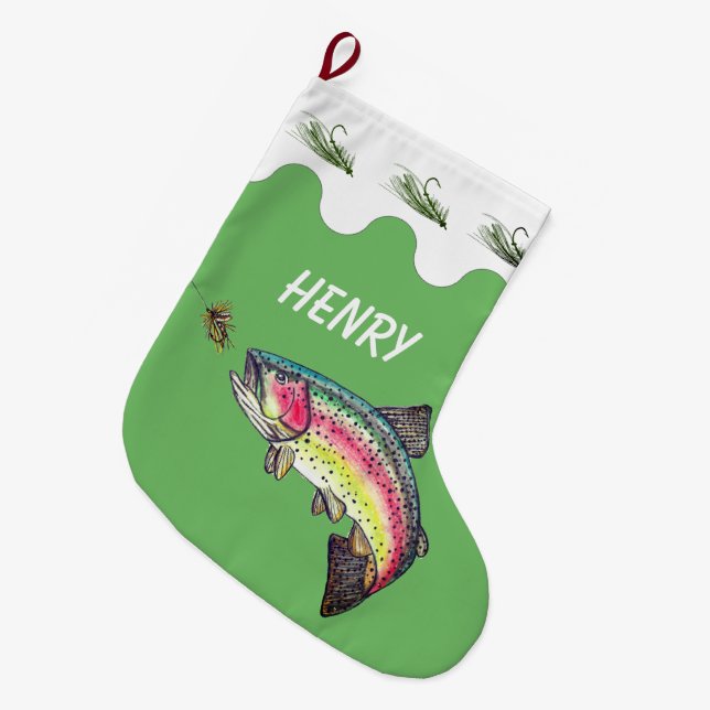 Rainbow Trout Fly Fishing Large Christmas Stocking (Front (Hanging))