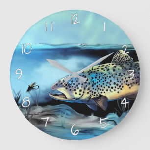 Rainbow Trout Fly Fishing Large Clock