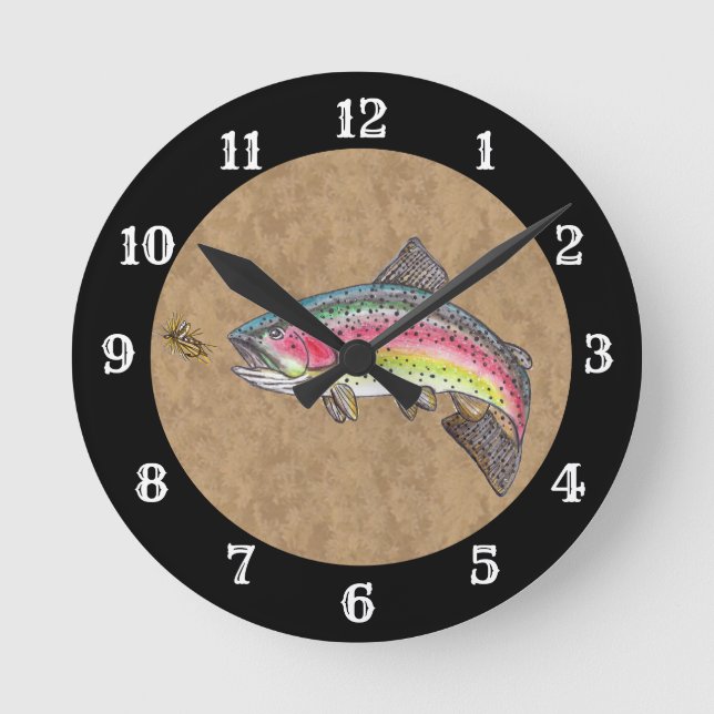 Rainbow Trout Fly Fishing Round Clock (Front)