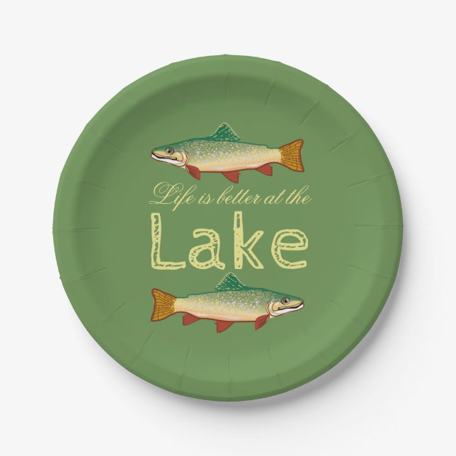 Rainbow Trout | Green Life is better at the Lake Paper Plate (Front)