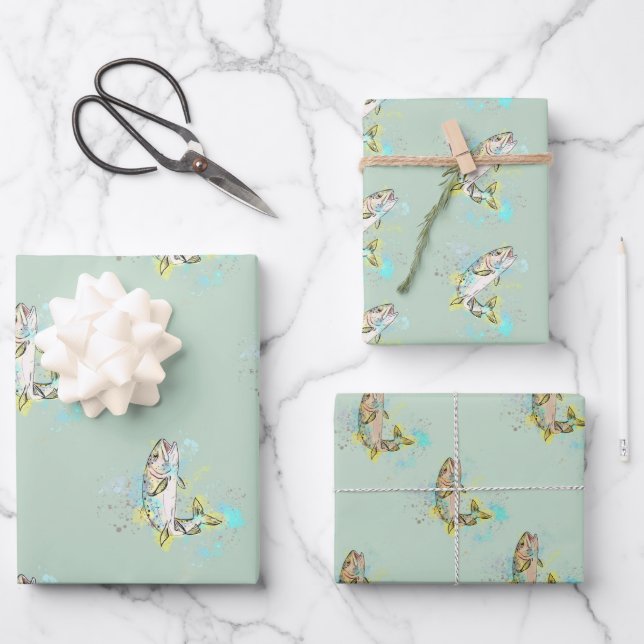 Rainbow Trout Mint Wrapping Paper Sheets (Front)