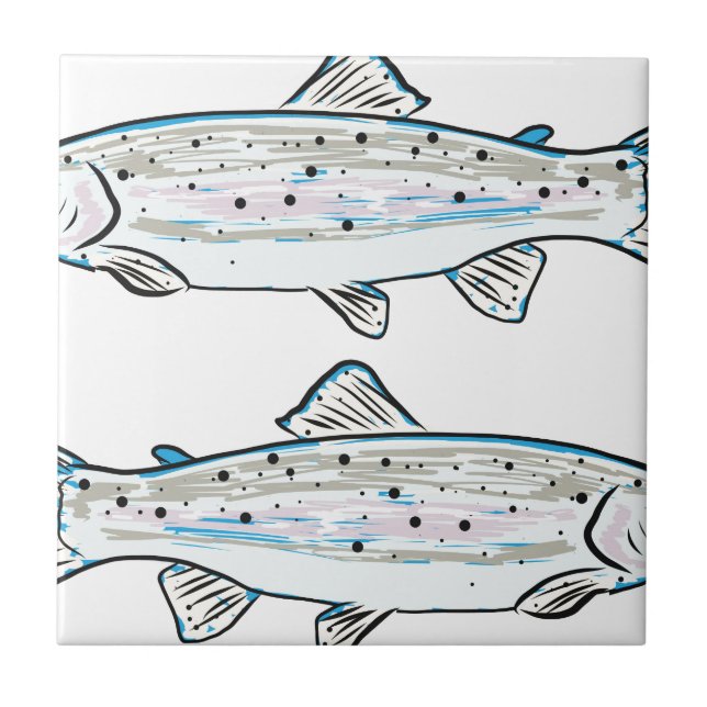 Rainbow Trout Sketch Ceramic Tile (Front)