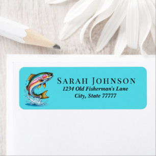 Rainbow Trout Teal Fish Illustration Address Label Return Address Label