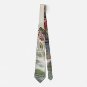 Rainbow Trout, Vintage Fisherman Fishing for Fish Tie