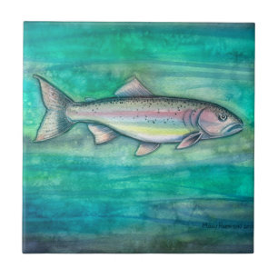 Rainbow Trout Wildlife Watercolor Art Tile