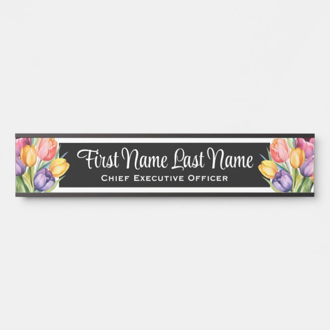 Rainbow Tulips Floral Office Door Signs Name Plate (Front)