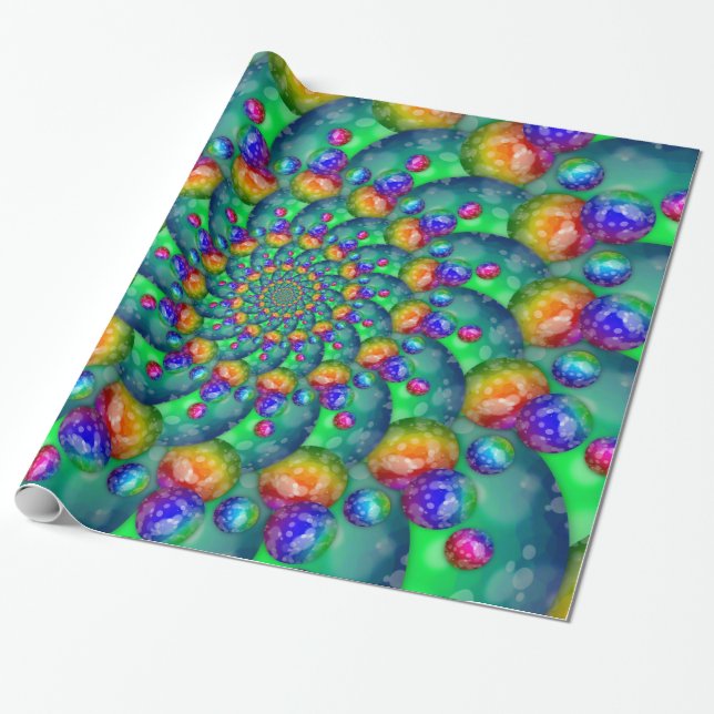 Rainbow Turquoise Bokeh Fractal Wrapping Paper (Unrolled)