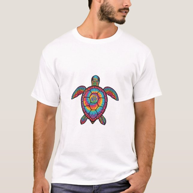Rainbow Turtle in Batik Style T-Shirt (Front)