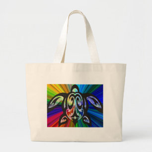 Rainbow Turtle Large Tote Bag