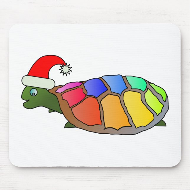 Rainbow Turtle with Santa Hat Mouse Pad (Front)