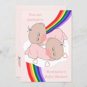 Rainbow Twin Baby Girls Baby Shower Invitation