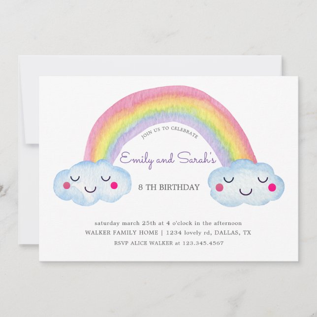 Rainbow Twins  Birthday Invitation (Front)