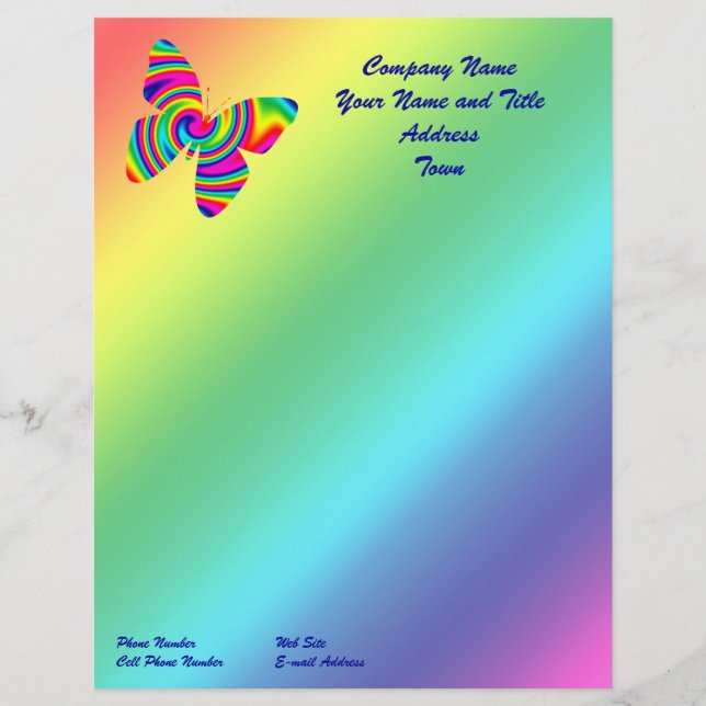 Rainbow Twirl Butterfly Customised Letterhead (Front)