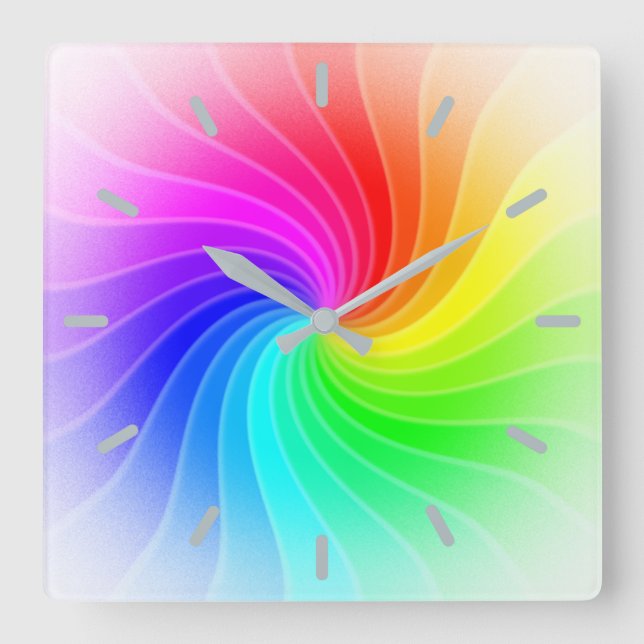 Rainbow Twirl Square Wall Clock (Front)