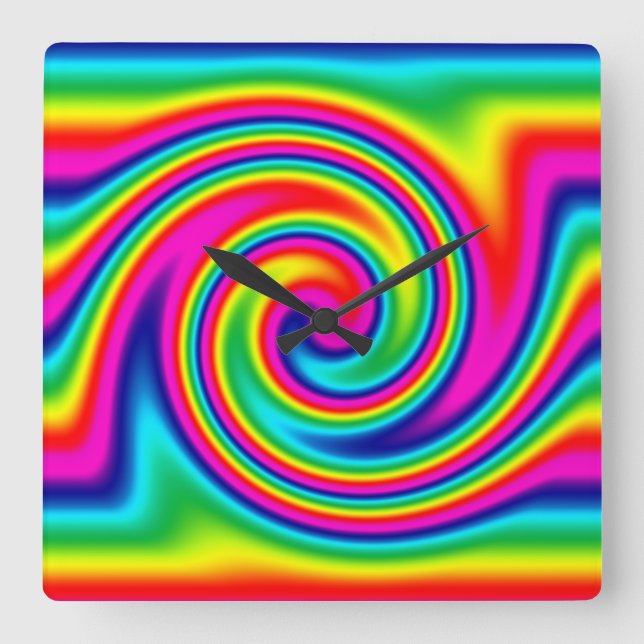 Rainbow Twirl Square Wall Clock (Front)