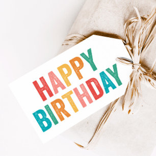 Rainbow Type Happy Birthday Gift Tags