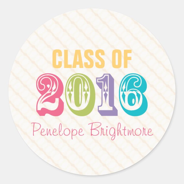 Rainbow Typography Class of 2016 Classic Round Sticker (Front)
