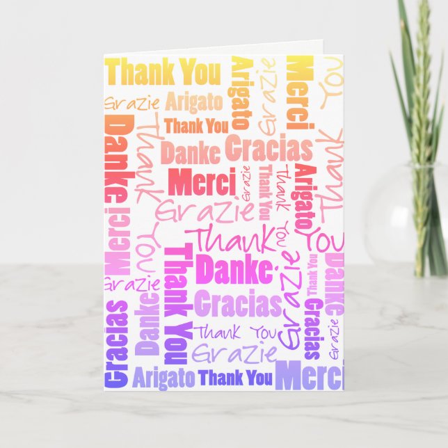 Rainbow Typography Multilingual Thank You Custom Card (Front)