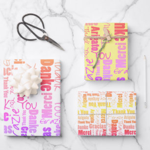 Rainbow Typography Multilingual Thank You  Wrapping Paper Sheet