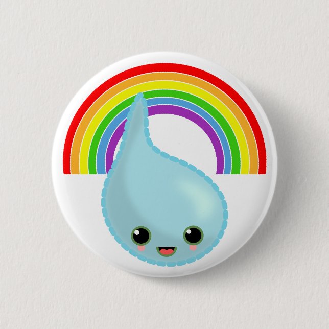 rainbow umbrella drop rain 6 cm round badge (Front)
