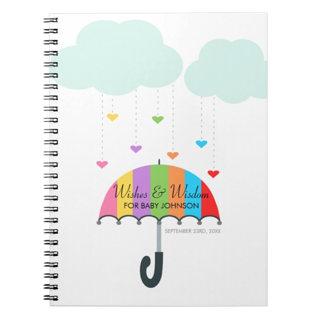 Rainbow Umbrella Neutral Baby Shower Guest Book (Front)