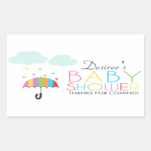 Rainbow Umbrella Neutral Baby Shower Rectangular Sticker
