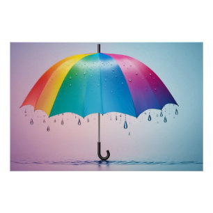 Rainbow Umbrella with Raindrops Poster
