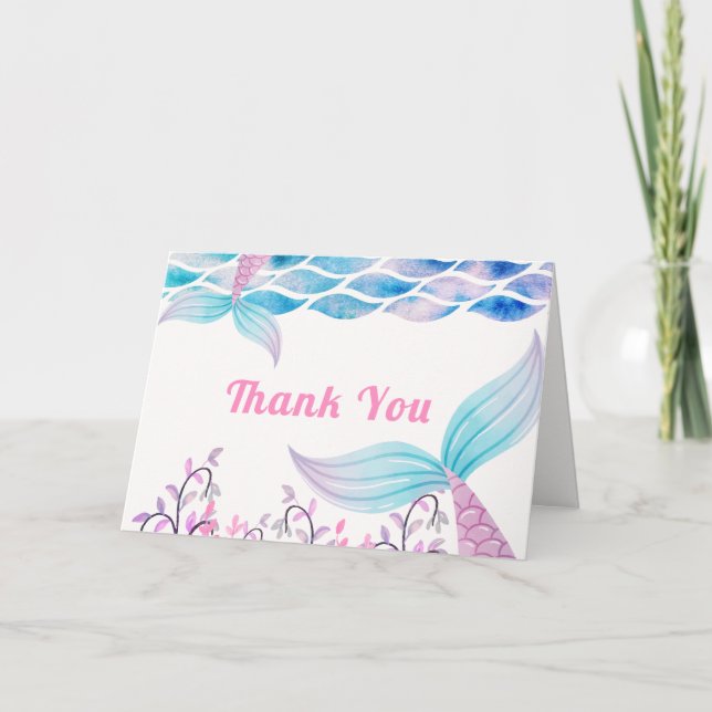 Rainbow Under Sea Mermaid Tail Baby Shower Thank You Card (Front)