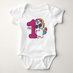Rainbow Unicorn 1st Birthday Baby Bodysuit