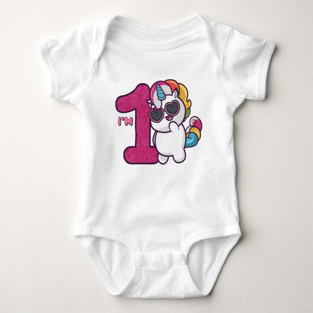 Rainbow Unicorn 1st Birthday Baby Bodysuit (Front)