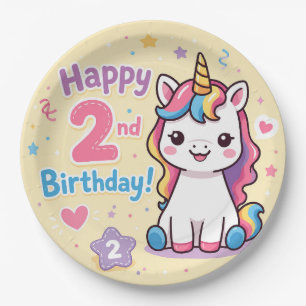 Rainbow Unicorn 2nd Birthday Celebration Paper Plate