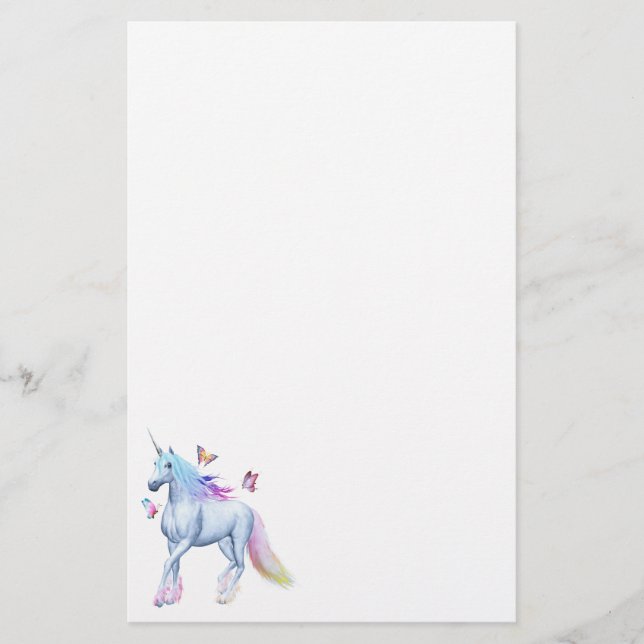 Rainbow unicorn and butterflies stationery (Front)