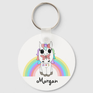 Rainbow Unicorn and Butterfly Personalised Key Ring