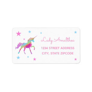 Rainbow Unicorn And Stars Address Label