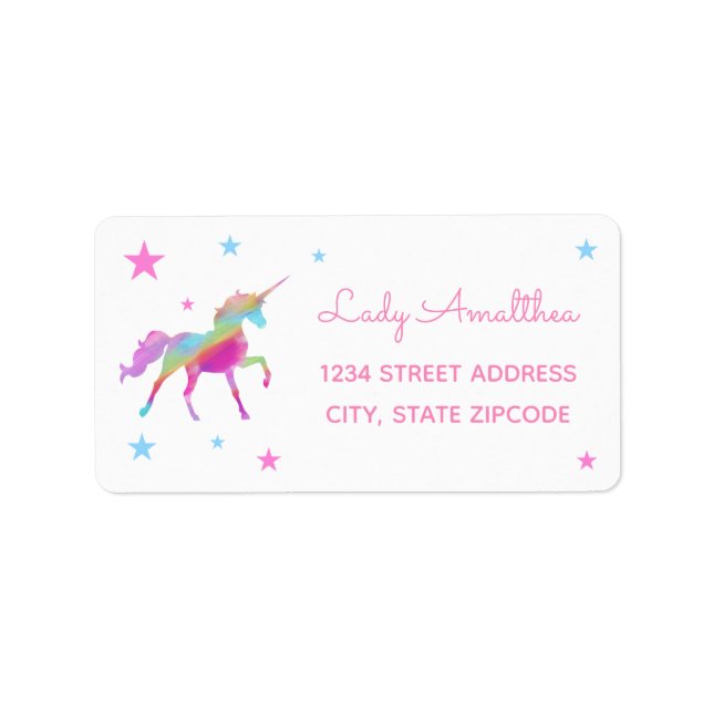 Rainbow Unicorn And Stars Address Label (Front)