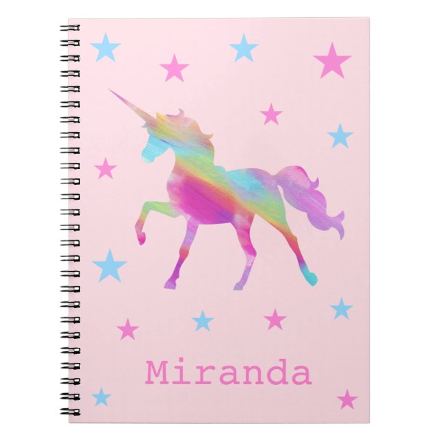 Rainbow Unicorn And Stars Notebook (Front)