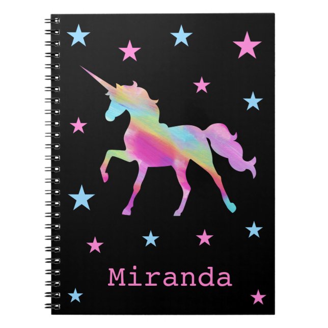 Rainbow Unicorn And Stars Notebook (Front)