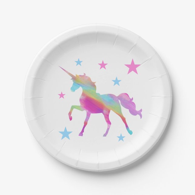 Rainbow Unicorn And Stars Paper Plates (Front)
